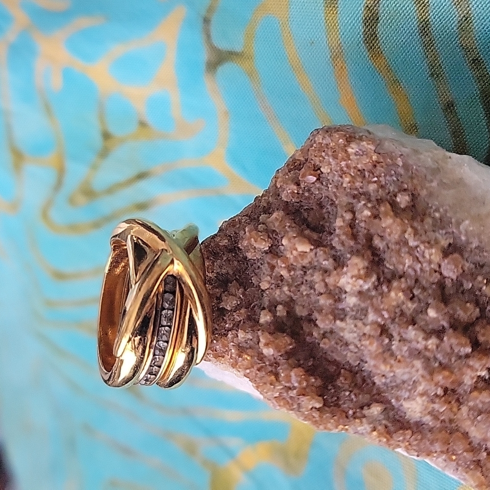 Vintage Gold Tone Women's Statement Ring with Clear Stones